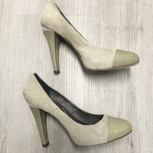 BCBGMAXAZRIA Suede & Patent Leather Toe Cap Mirrored Heels 9